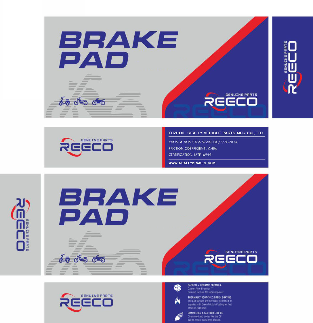 Reeco Rl-8037 Calidad OE Piezas del freno delantero de motocicleta Pastillas de freno para Honda YAMAHA Suzuki Bajaj Televisores