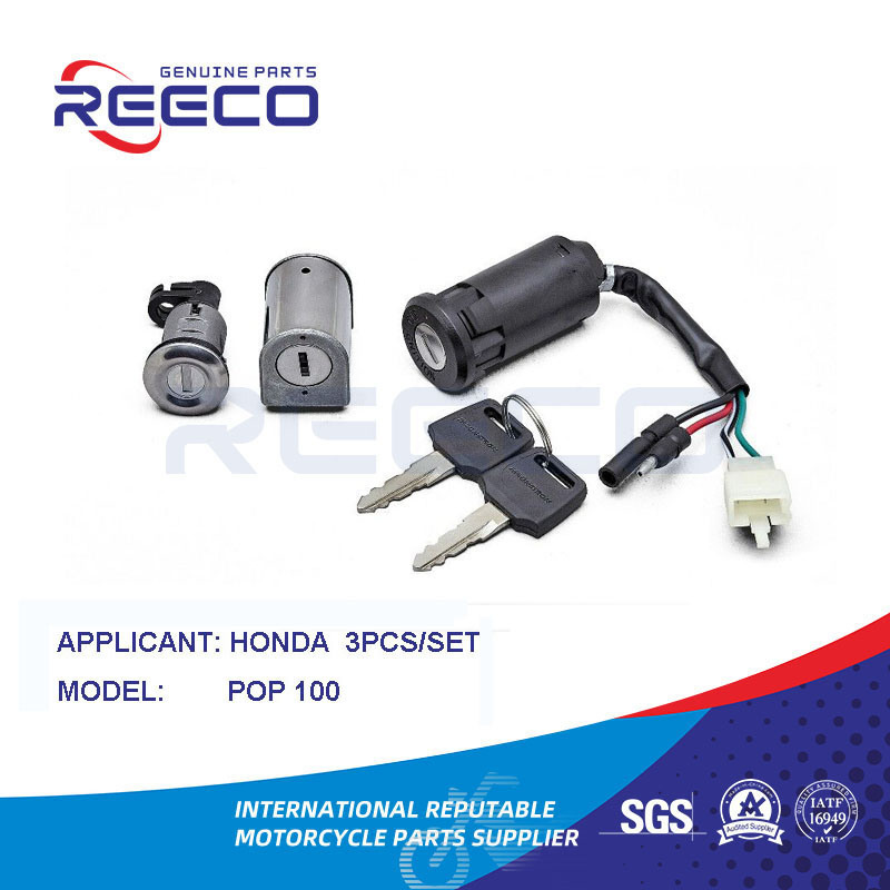Kit de interruptor de motocicleta de calidad Reeco OE (interruptor de encendido, tapa del tanque de combustible, bloqueo de manija...) para Honda Pop 100 juego de 3 piezas